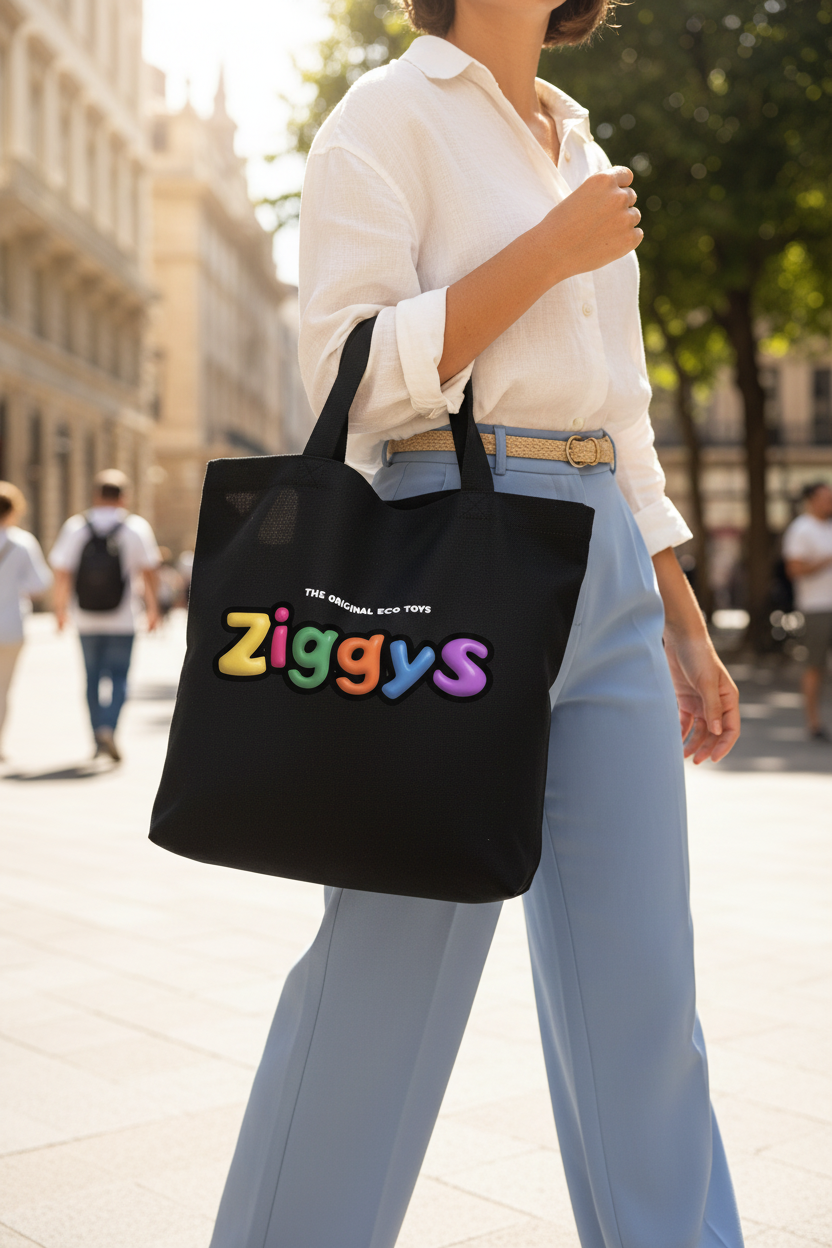 Tote bag negra con logo Ziggys multicolor | bolsa eco-friendly