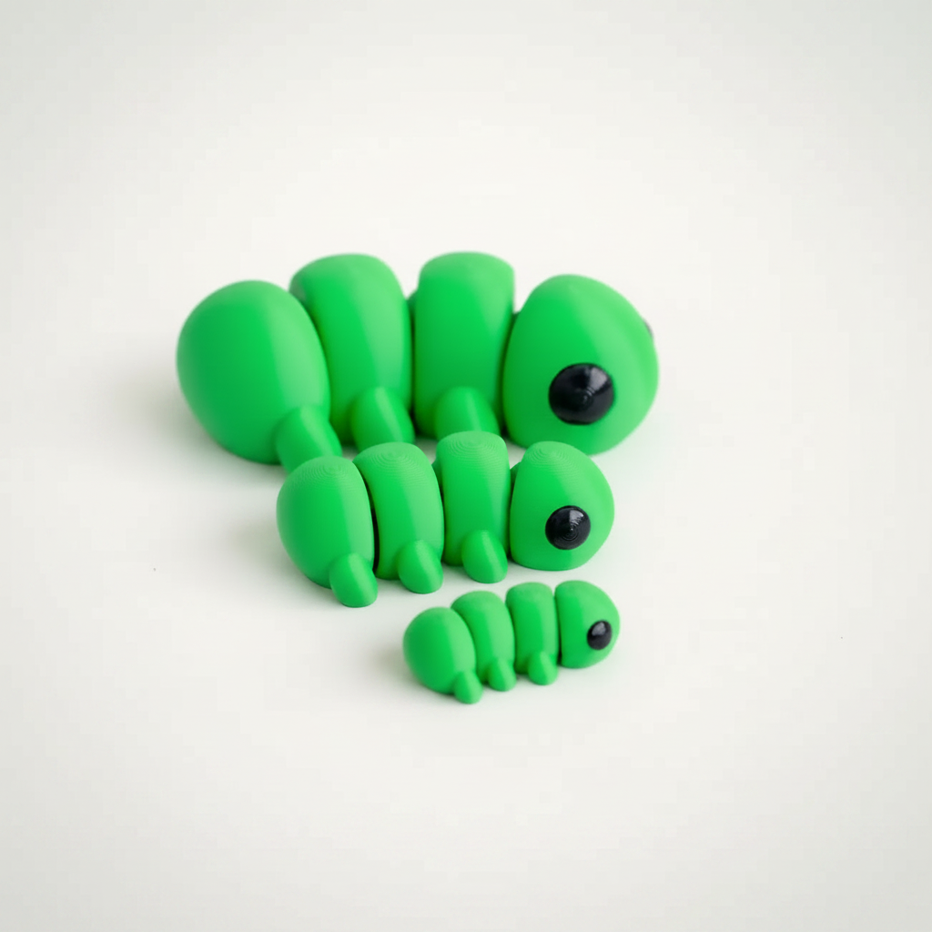 Gusanillo articulado eco-friendly impreso en 3D | figura coleccionable biodegradable