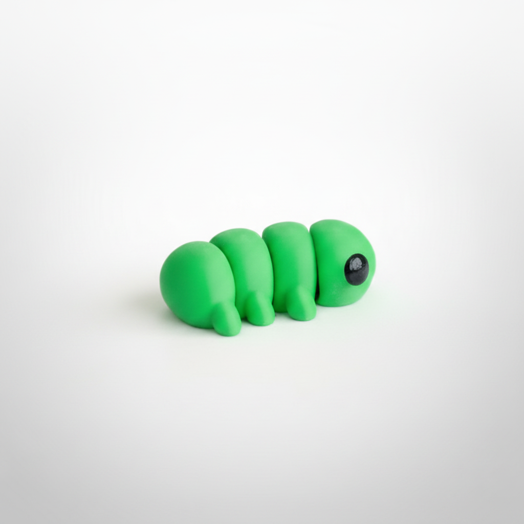 Gusanillo articulado eco-friendly impreso en 3D | figura coleccionable biodegradable